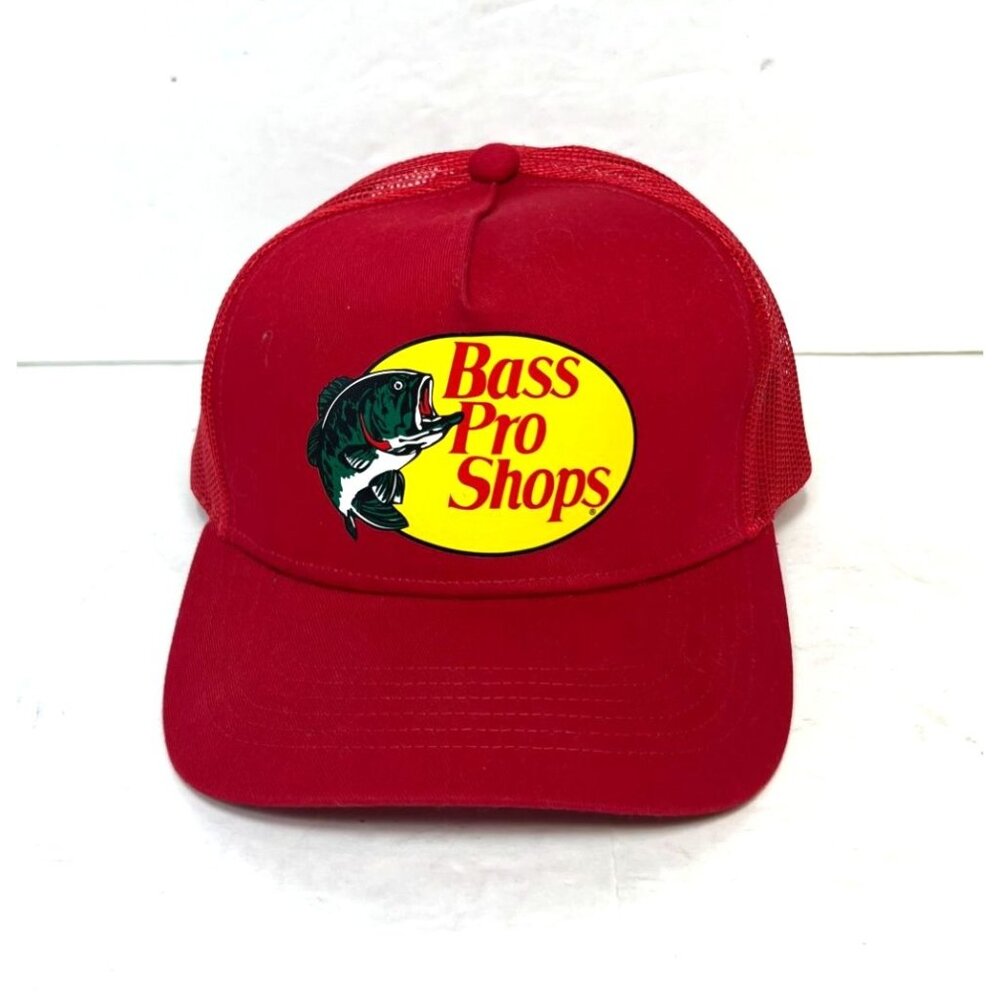Bass Pro Shops Red High Trucker Mesh Snapback Hat Adjustable OSFM